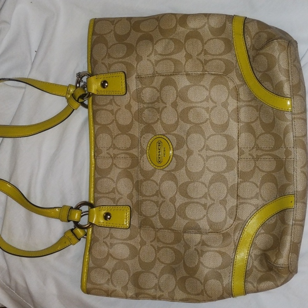 Coach Tan and Lime Yellow
